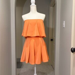 Orange Strapless Romper